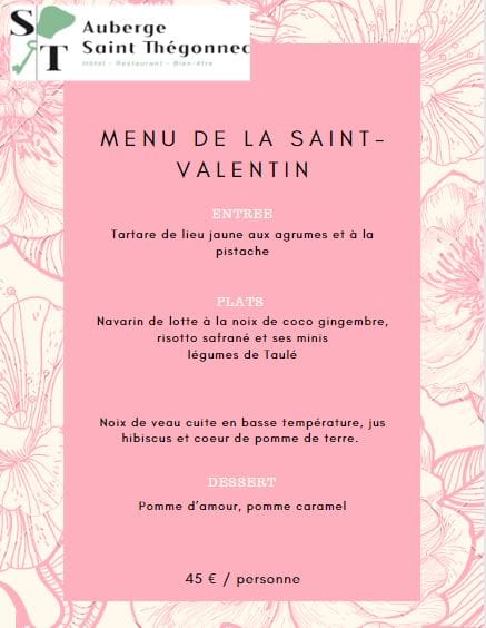 Saint-Valentin Sur réservation au 02.98.79.61.18 …